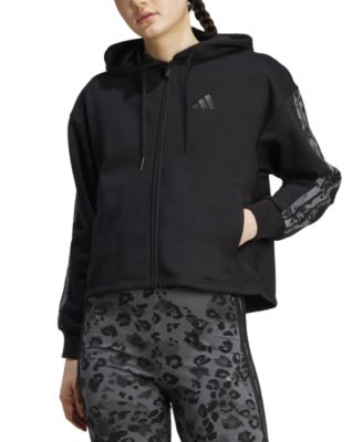 adidas - Women's Animal-Print 3-Stripe French Terry Zip Hoodie