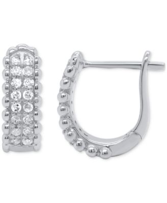 Diamond Bead Leverback Hoop Earrings (1/6 ct. t.w.) in Sterling Silver or 14k Gold-Plated Sterling Silver