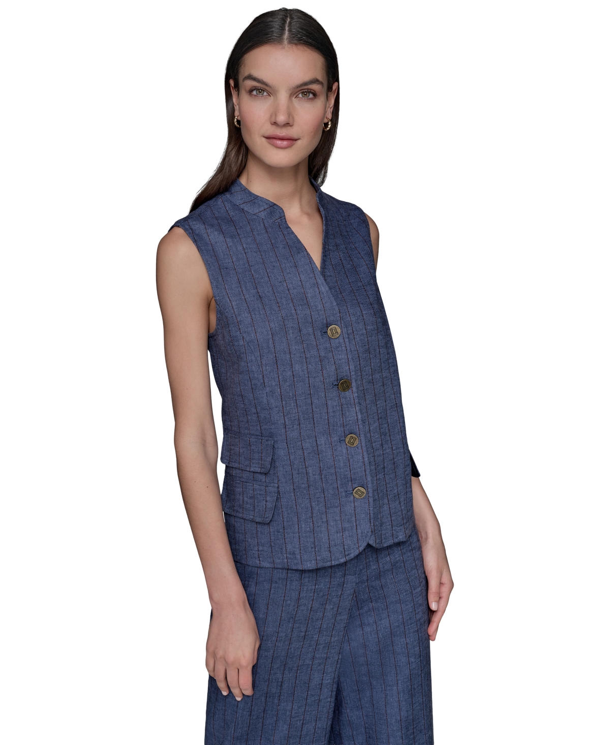 Karl Lagerfeld Women's Pinstripe Button-front Vest