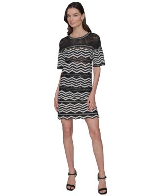 Women's Short-Sleeve Chevron Knit Sweater