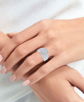 Diamond Multirow Swirl Statement Ring (1 ct. t.w.) in Sterling Silver