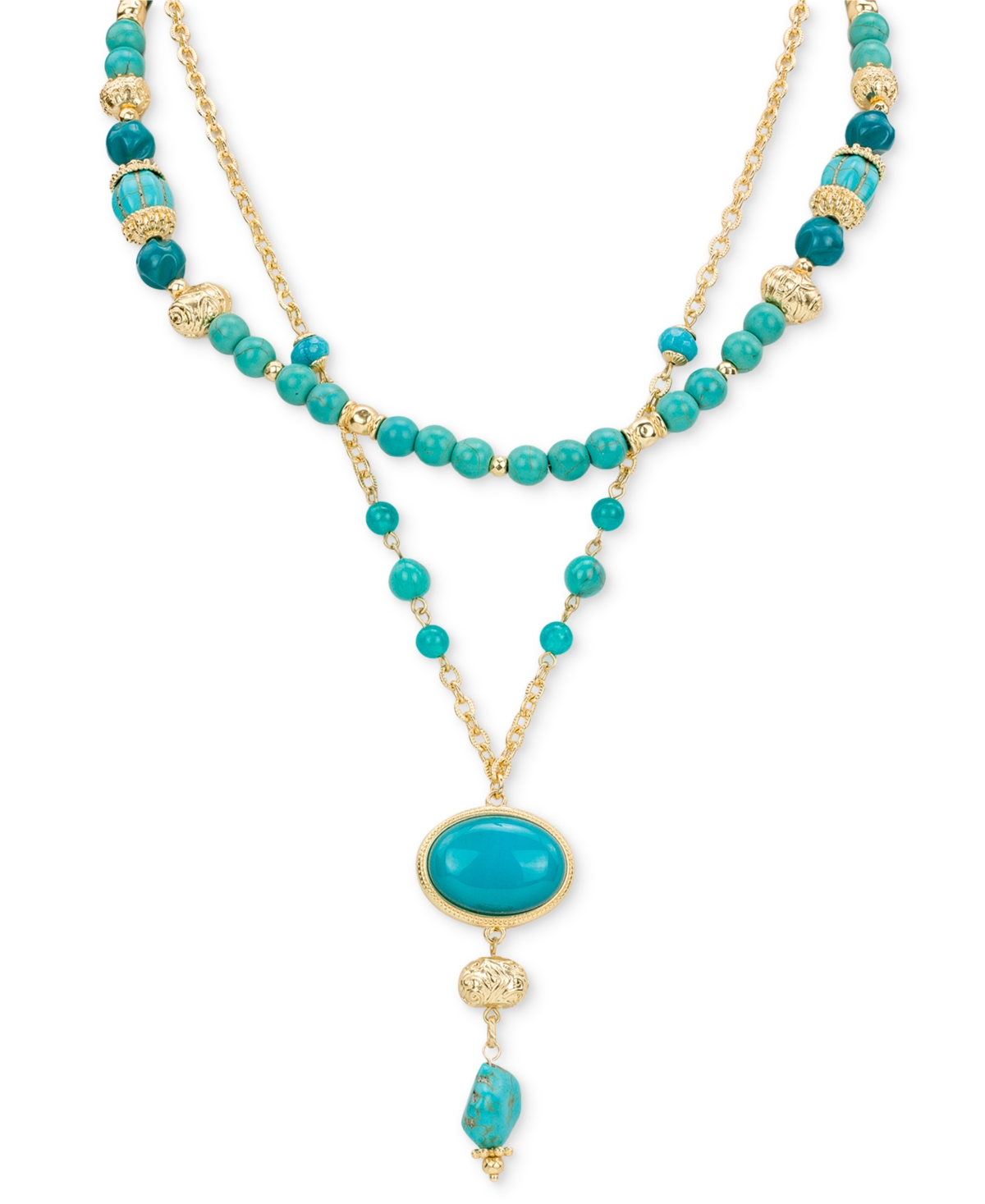 Gold-Tone Mixed Stone Convertible Layered Lariat Necklace, 18" + 3" extender - Egyptian G