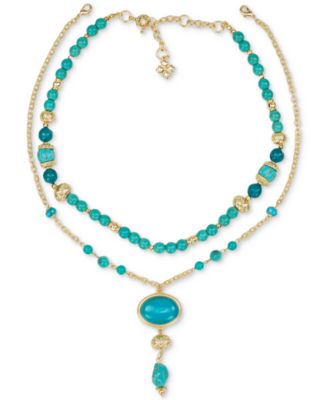 Gold-Tone Mixed Stone Convertible Layered Lariat Necklace, 18" + 3" extender