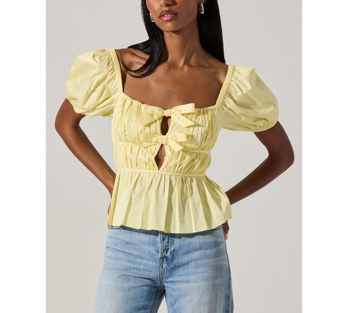 Women's Smocked Bow-Front Top - Butter Yellow