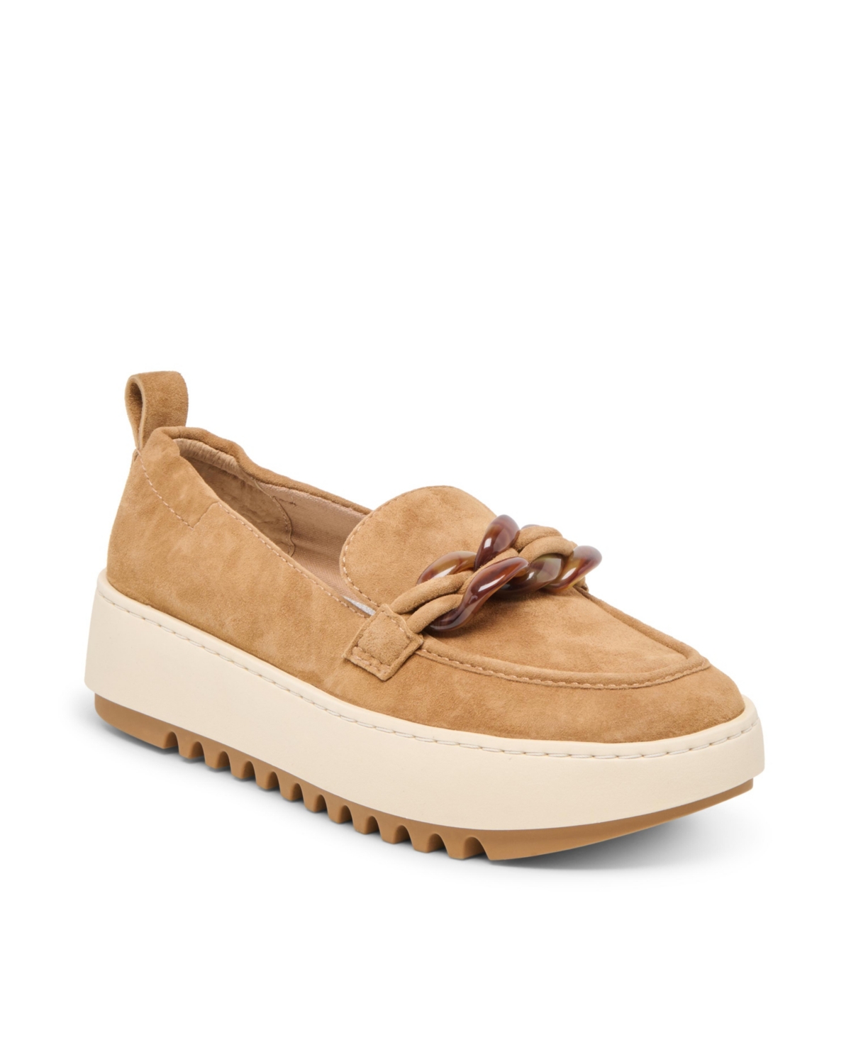 Women's Ammy Chain Leather Platform Loafers - Light Brown Suede