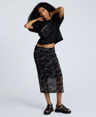 Women's Side-Ruched Pull-On Midi Skirt