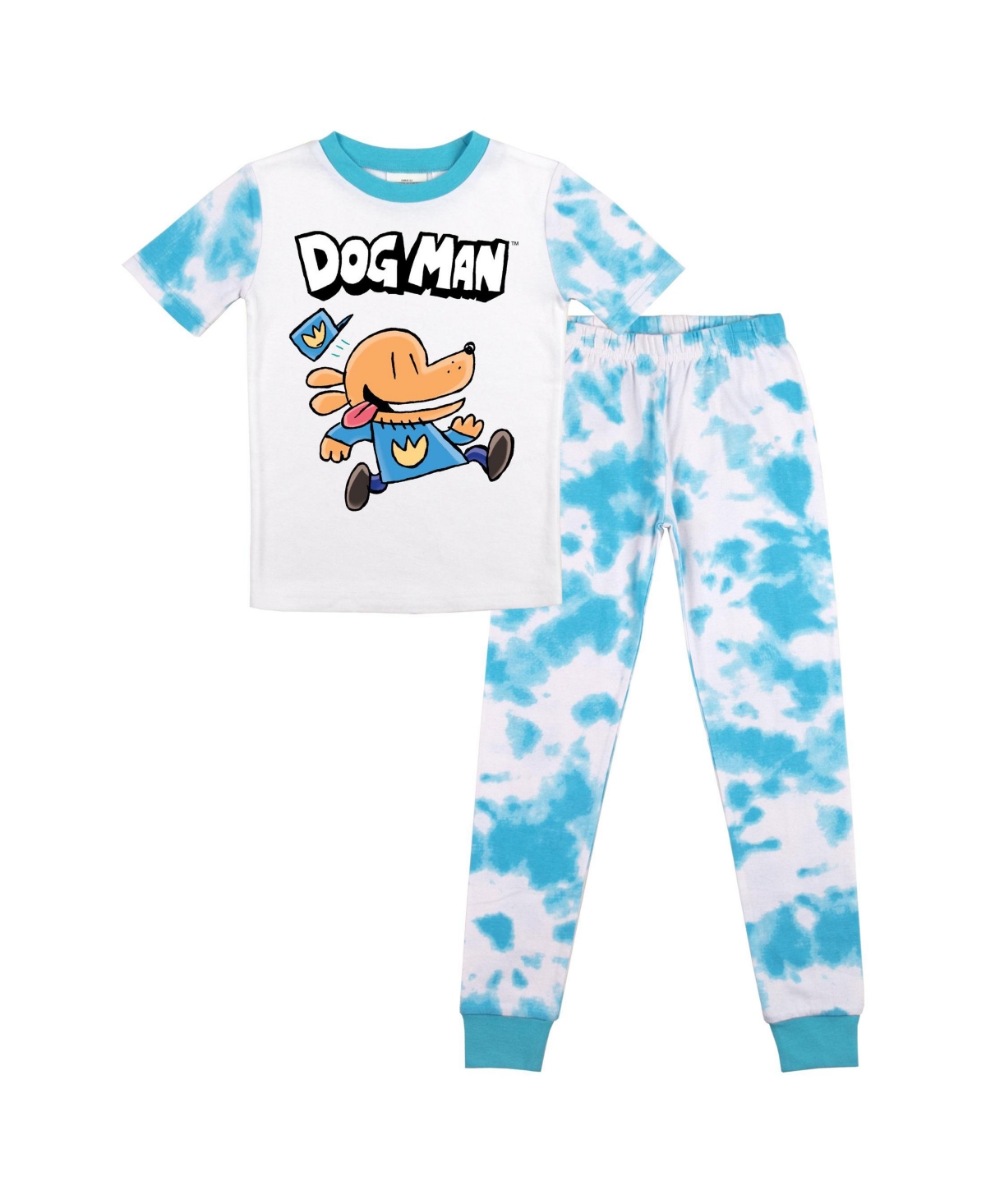 Dog Man Big Girls Youth Short Sleeve Shirt & Blue Wash Sleep Pajama Pants Set-14 - Multicolored