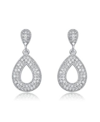 White Gold Plating with Clear Cubic Zirconia Pear Drop Earrings