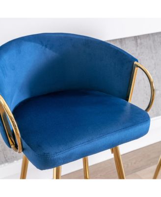 Blue Velvet Barstools with Chrome Base (Set of 2)