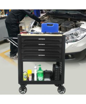 4 Drawers Multifunctional Tool Cart With Wheels And Wooden Top