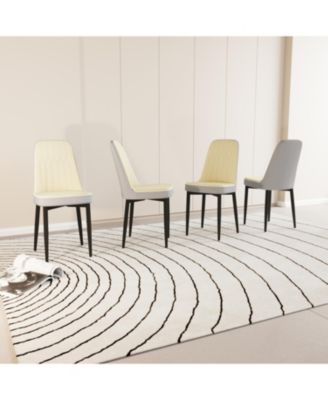 Modern PU Leather Dining Chairs with Cushions (Set of 4), Black Metal Legs.