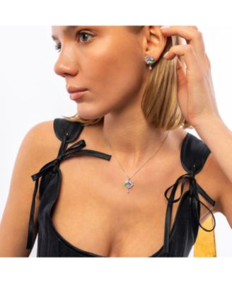 Pansy Violet Floral Earring in Sterling Silver