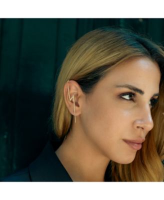 Sterling Silver Lightning Bolt Ear Crawler With White Gemstones