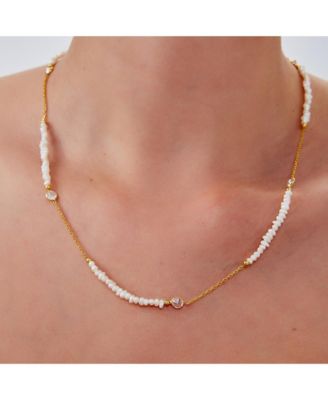 Baroque Irregular Pearl Jewelled Sterling Silver Chain Necklace In Gold