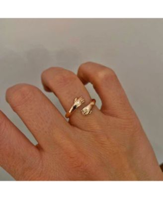 Hug Ring With Hands Sterling Silver and Gold Plated