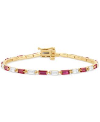 Macy's - Created Sapphire (3 ct. t.w.) & Created White Sapphire (3 ct. t.w.) Bracelet in 14k Yellow Gold Over Sterling Silver