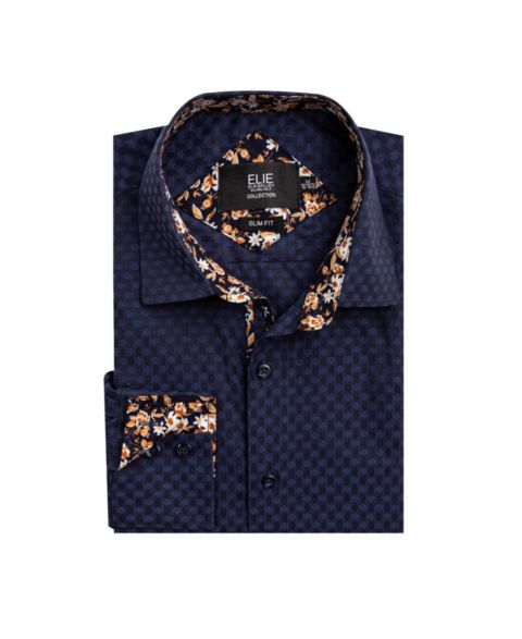 Рубашка Elie Balleh Navy Slim Fit Jacquard Dot Shirt для мальчиков, цвет: Тёмно-синий