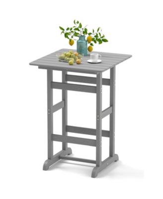 30 Inch Square Bar Table Dining Table with Slatted Tabletop for Poolside-Gray