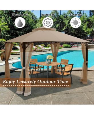 12 x 10 Feet Outdoor Double Top Patio Gazebo with Netting