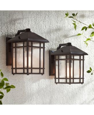 Sierra Craftsman Mission Outdoor Wall Light Fixtures Set of 2 Rubbed Bronze 11" Seedy Glass for Post Exterior Barn Deck House Porch Yard