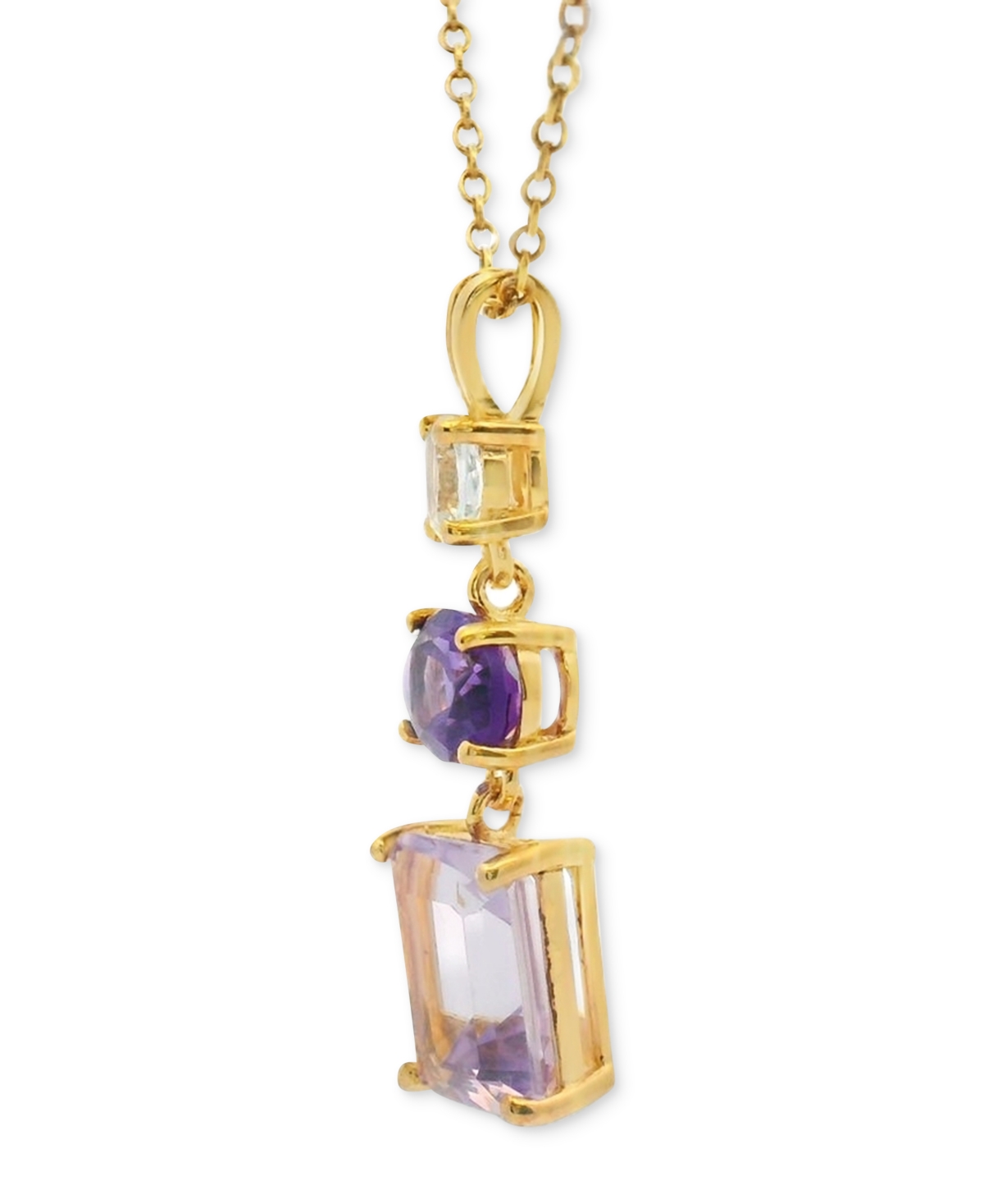 Macy's Blue Topaz (3-5/8 Ct. T.w.) & White Topaz (1/3 Ct. T.w.) Triple Stone 18" Pendant Necklace In 14k Go In Purple