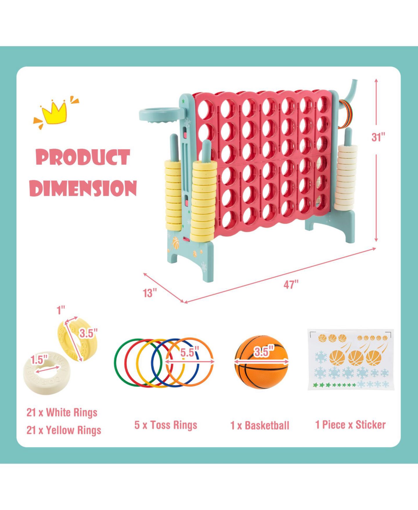 Детские игрушки Mecale 4-in-a-Row Connect Game with Basketball Hoop and Toss Ring, цвет: Тёмно-синий — фото 3