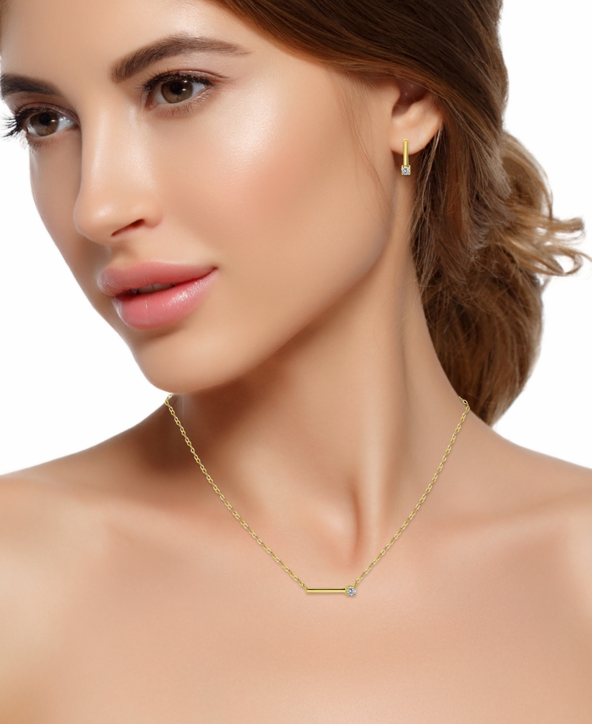 Giani Bernini Cubic Zirconia Bar Statement Necklace & Drop Earrings Set In 18k Gold Over Sterling Silver (also In  In Gold