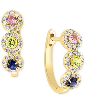 LALI Jewels - Sapphire (1/3 ct. t.w.) & Diamond (1/5 ct. t.w.) Oval Hoop Earrings in 14k Rose Gold, 3/16"