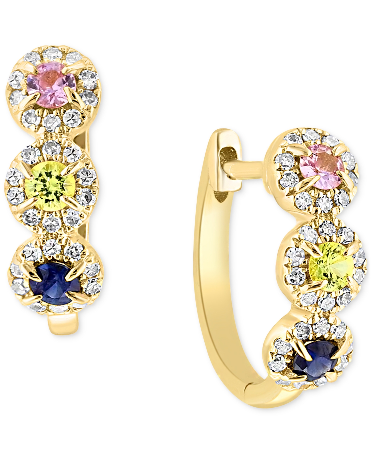 Multi-Sapphire (1/3 ct. t.w.) & Diamond (1/5 ct. t.w.) Hoop Earrings in 14k Yellow Gold - 14K Yellow Gold