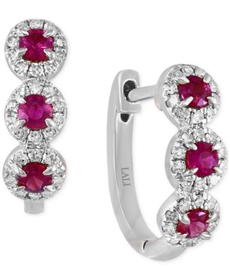 LALI Jewels - Sapphire (1/3 ct. t.w.) & Diamond (1/5 ct. t.w.) Oval Hoop Earrings in 14k Rose Gold, 3/16"