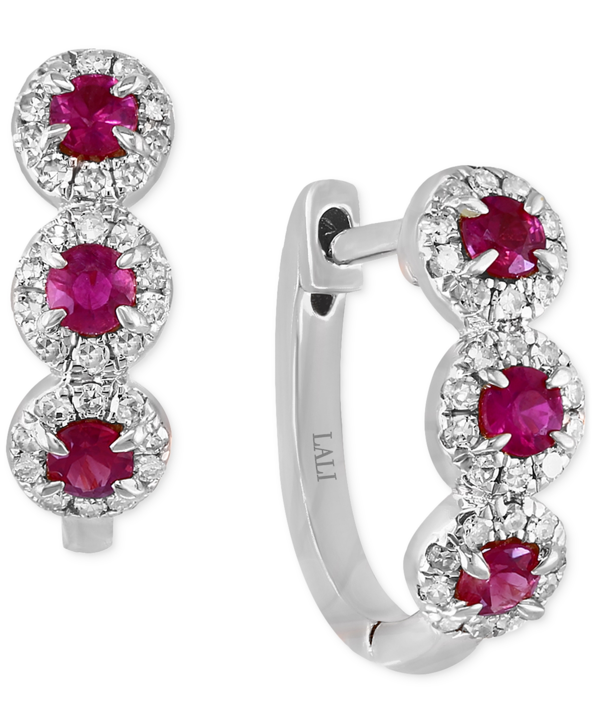 Ruby (1/3 ct. t.w.) & Diamond (1/5 ct. t.w.) Hoop Earrings in 14k White Gold - Ruby