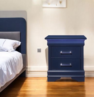 Solid Wood Nightstand with Two Drawers and Built-In Light for Bedroom