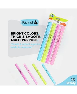 Ruler 12 Inch/ 30 CM Jeweltone, Inches & Centimeters Plastic Straight Edge Rulers School Supplies, Standard Ruler for Kids Adults, Purple, Pink, Green, Blue, Packs of 4 Rulers – by Enday