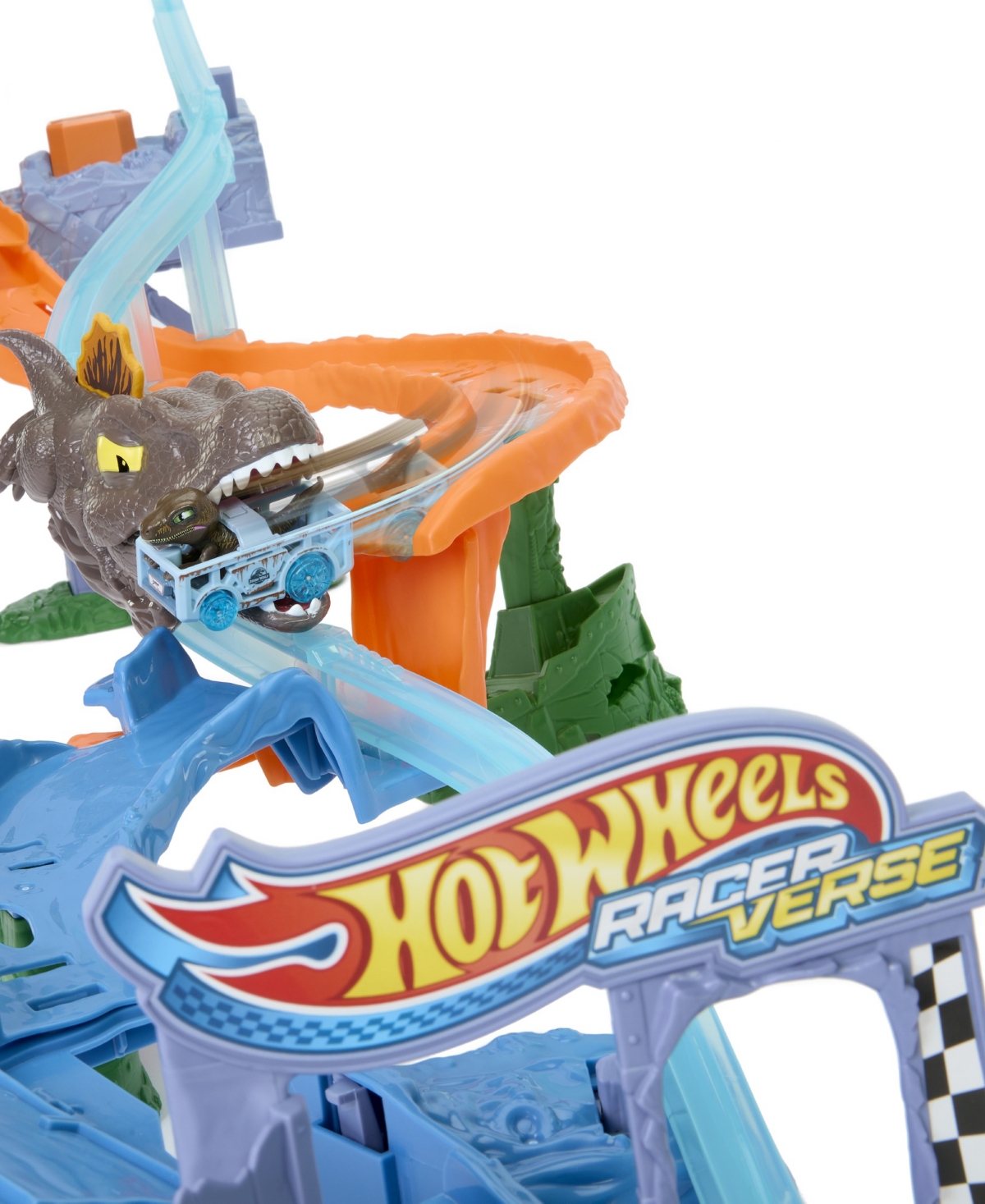 Hot Wheels Racerverse Jurassic World Crash & Splash Track Set & Die-cast Dinosaur Toy Car In Multi