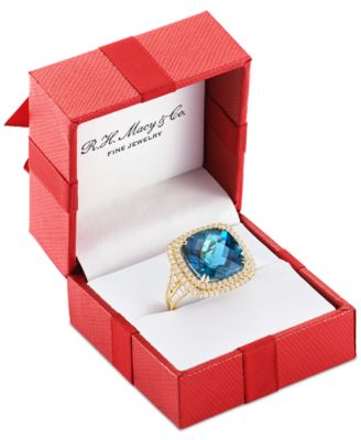 EFFY&reg; London Blue Topaz (12-1/3 ct. t.w.) & Diamond (1-1/5 ct. t.w.) Halo Statement Ring in 14k White Gold (Also available in 14k Gold)