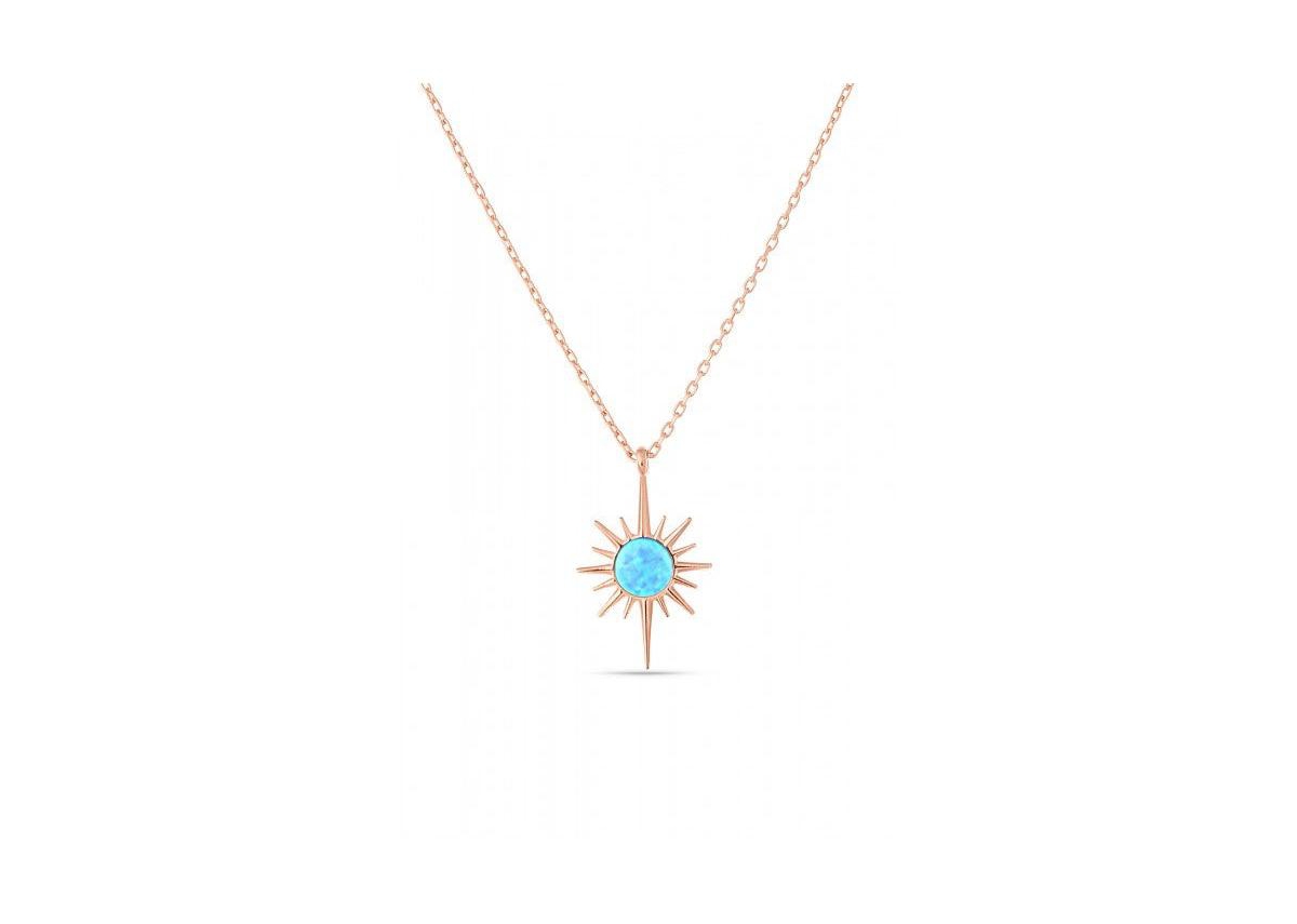 Blue Opal Northernstar Sterling Silver Pendant Necklace - Rose gold