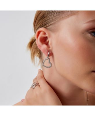 Chunky Heart Sterling Silver Drop Earrings