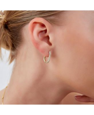 Pave Rectangular Sterling Silver Oval Hoop Earring