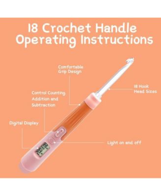Rechargeable Lighted Crochet Hook Set with Stitch Counter, 18 Interchangeable Metal Heads, Ergonomic Handle – Gift for Knitters，Pink