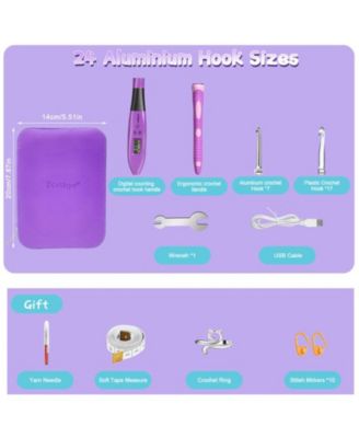 Rechargeable Lighted Crochet Hook Set with Stitch Counter, 24 Interchangeable Metal Heads, Ergonomic Handle – Gift for Knitters