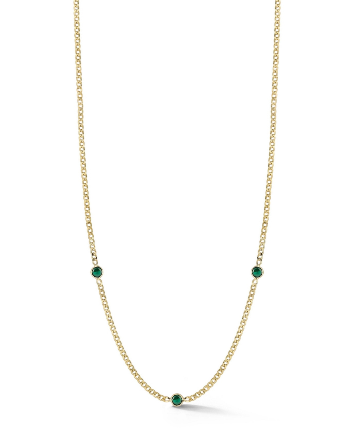 14K Gold Plated Sterling Silver Station Necklace with Curb Chain - Silver