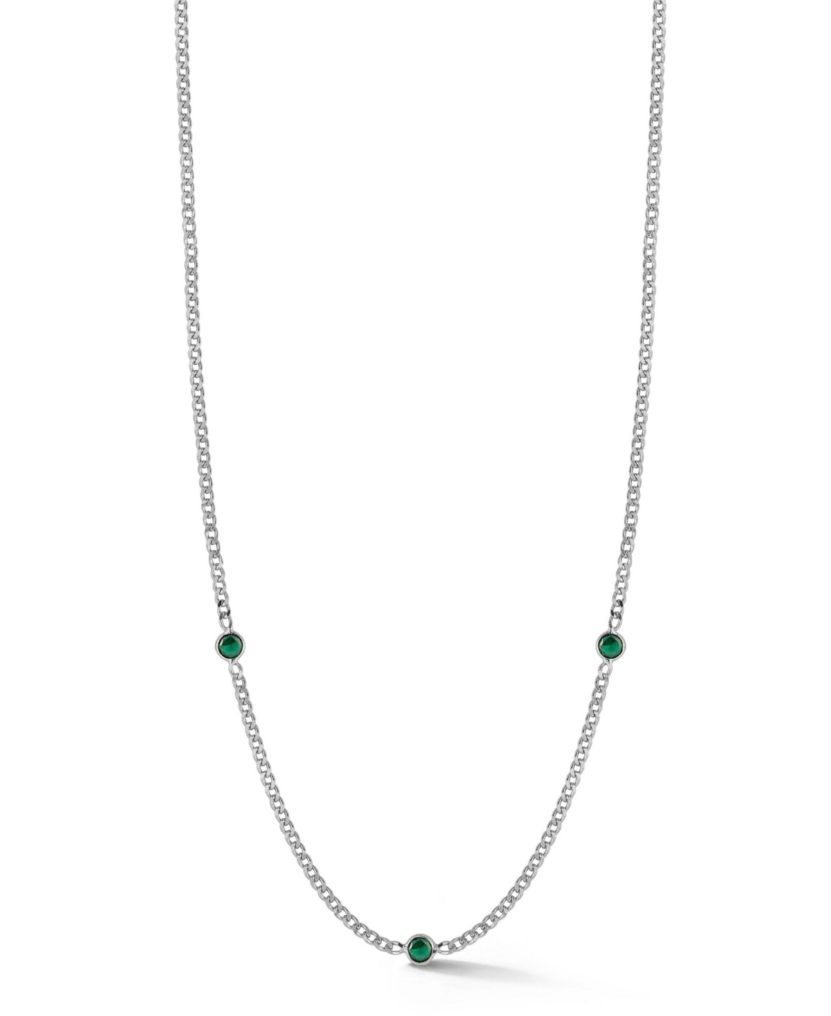 14K Gold Plated Sterling Silver Station Necklace with Curb Chain - Silver