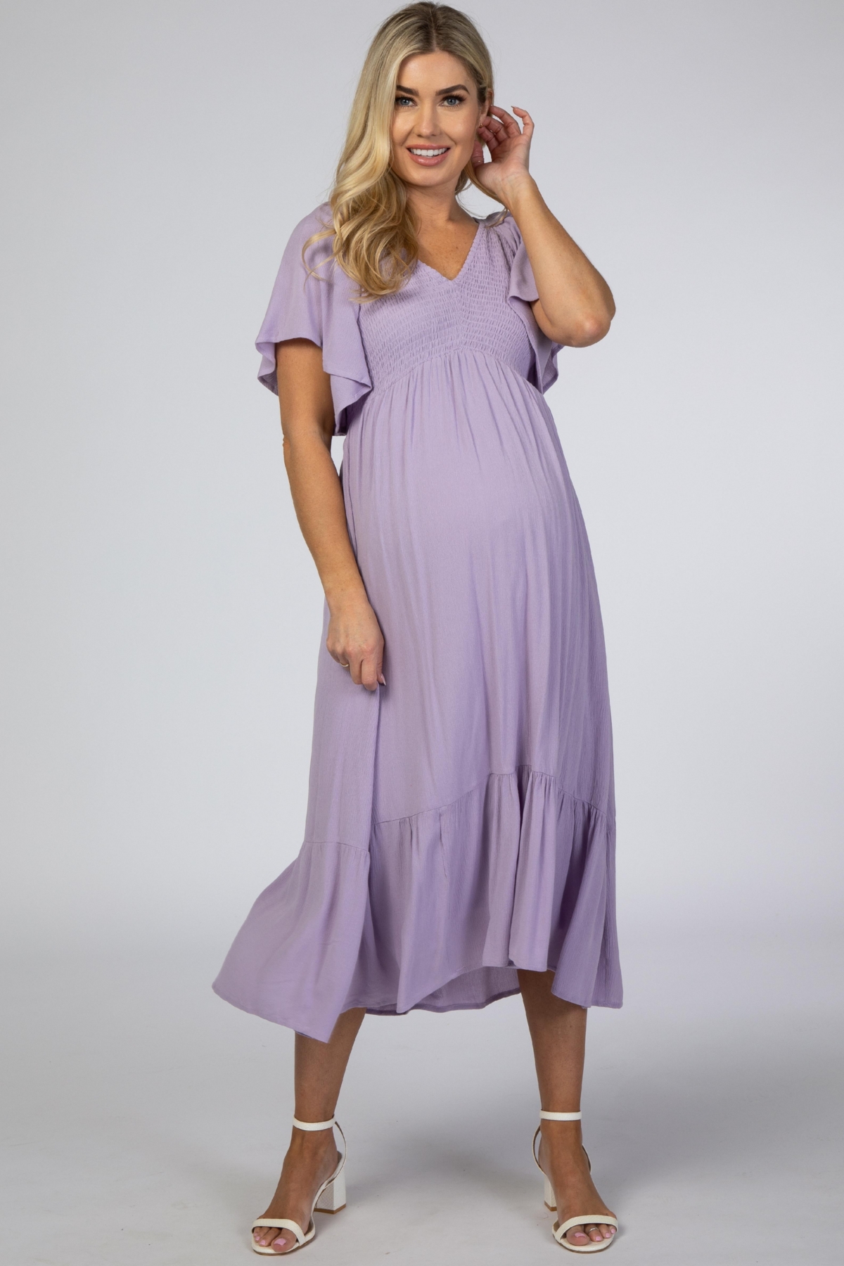 Maternity Lavender Smocked Ruffle Dress - Lavender