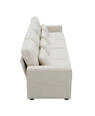 4-Seater Linen Sofa with Armrest Pockets and Pillows