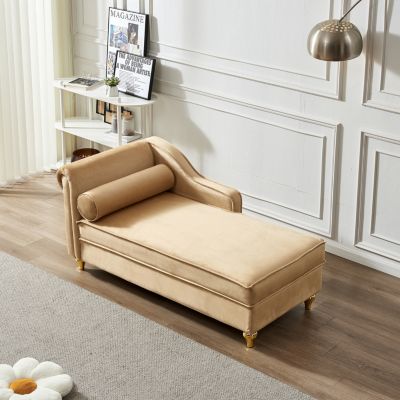 Modern Upholstery Chaise Lounge Chair With Storage Velvet (Khaki)