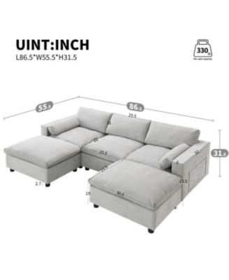  Chenille Modular Sectional Sofa with Ottomans & Pillows