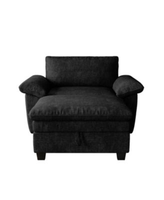 51" Black Chenille Chaise Lounge with Ottoman & Storage