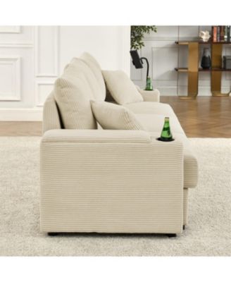 1 Pc Corduroy Sofa 3-Seat with Storage Cup Holders Phone Holders Living Room Seating