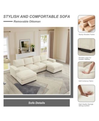 Corduroy Sectional Sofa with Ottomans