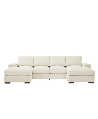 Corduroy Sectional Sofa with Ottomans